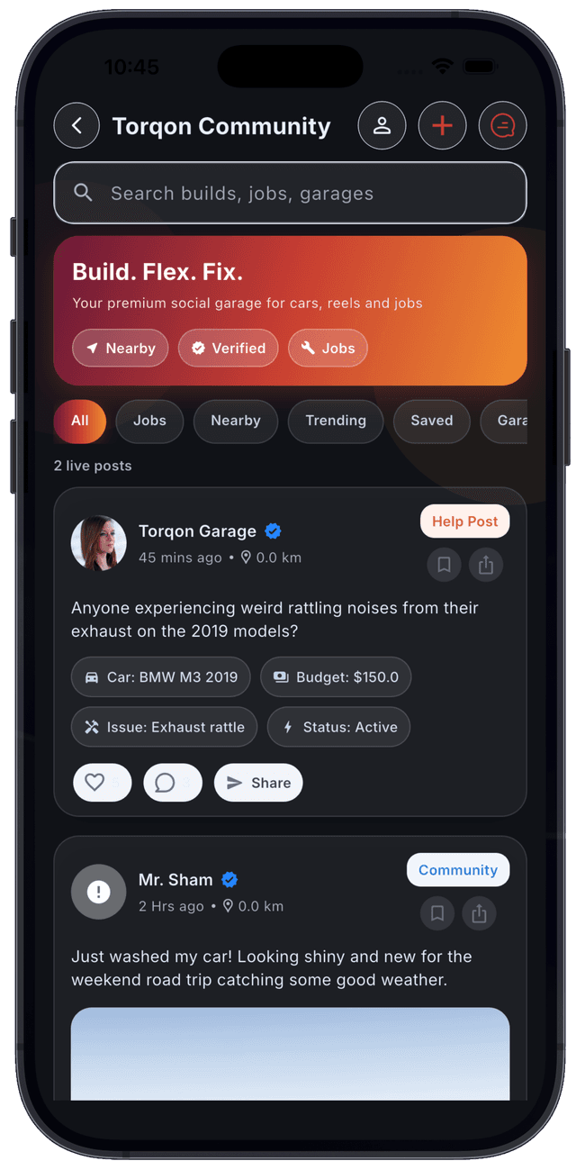 Community feed with live car posts