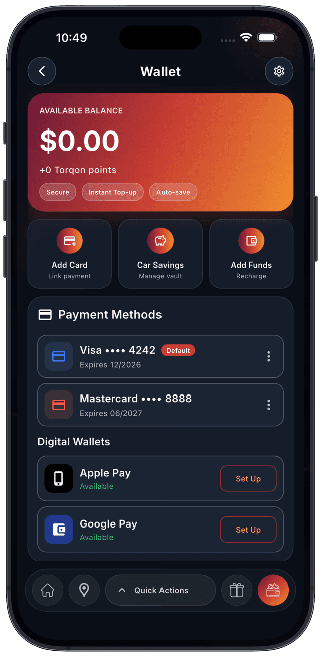 Torqon digital wallet interface